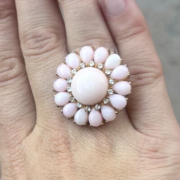 Carol Brodie Rarities Gold Over Sterling Silver Pink Coral Flower Daisy Ring 7 - Picture 1 of 9